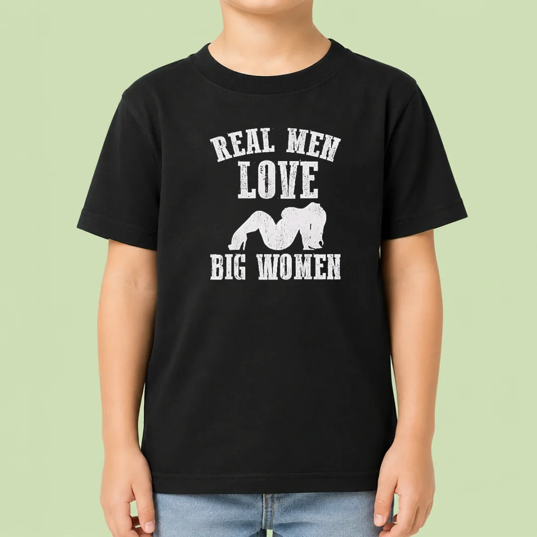 official-real-men-love-big-women-distressed-slogan-kids-t-shirt Official Real Men Love Big Women Distressed Slogan Kids T-Shirt