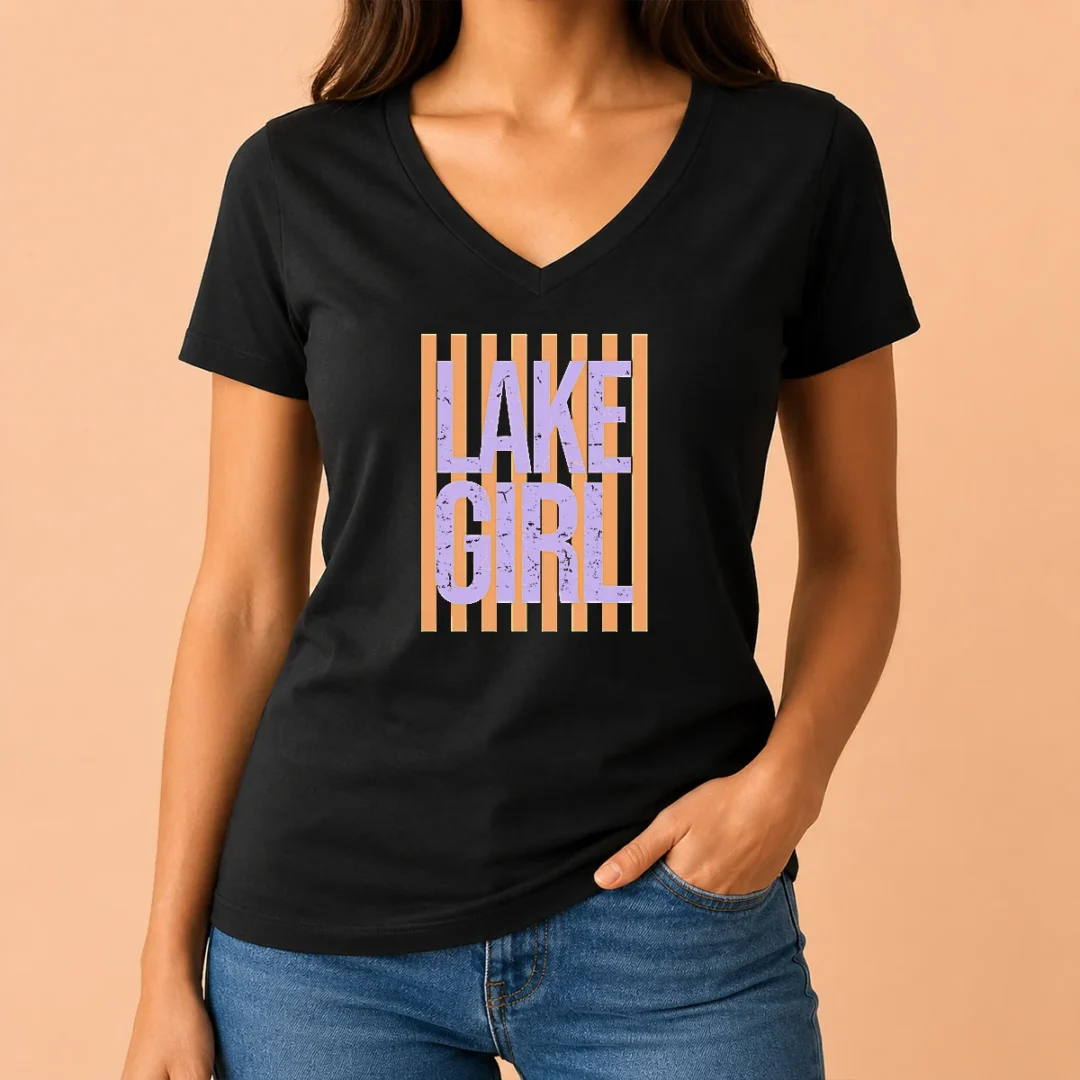 official-retro-stripes-sunshine-lake-girl-v-neck-shirt Official Retro Stripes Sunshine Lake Girl V-Neck Shirt