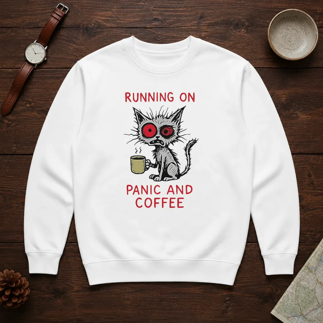 official-running-on-panic-and-coffee-cat-caffeine-sweater Official Running On Panic And Coffee Cat Caffeine Sweater