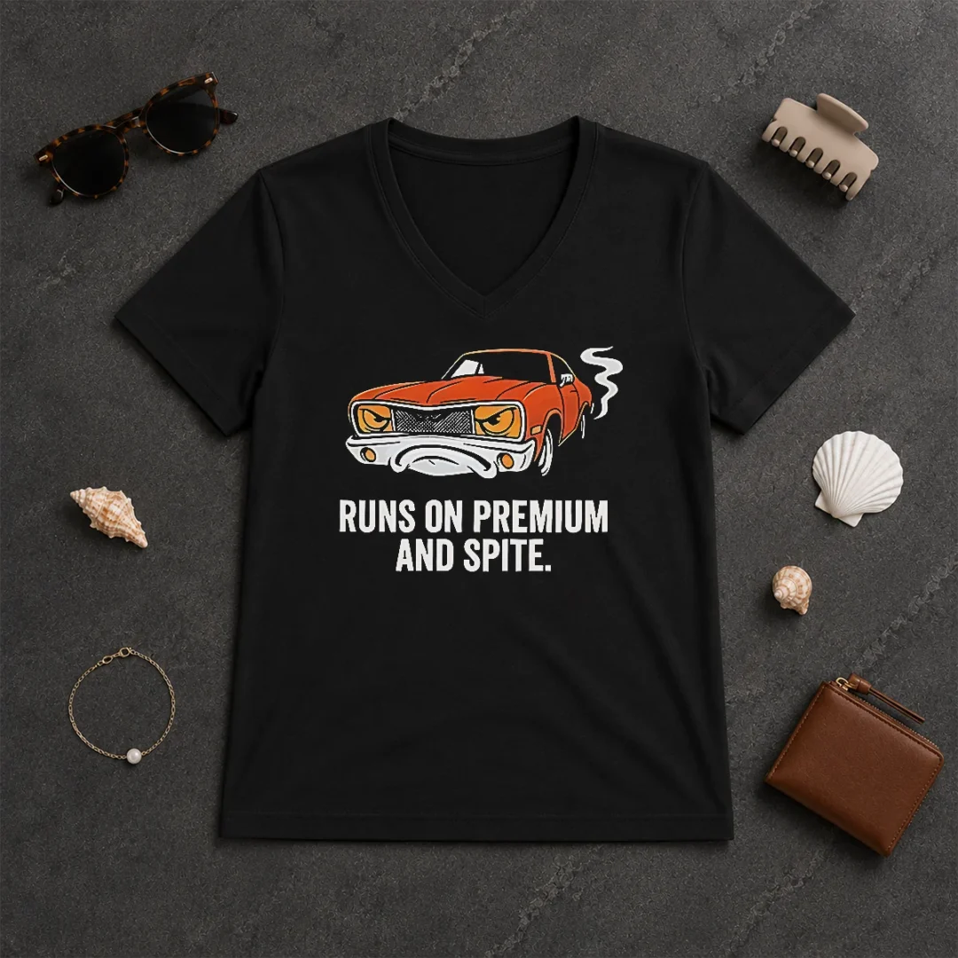 Official Runs On Premium And Spite Muscle Car V Neck Shirt Official Runs On Premium And Spite Muscle Car V-Neck Shirt