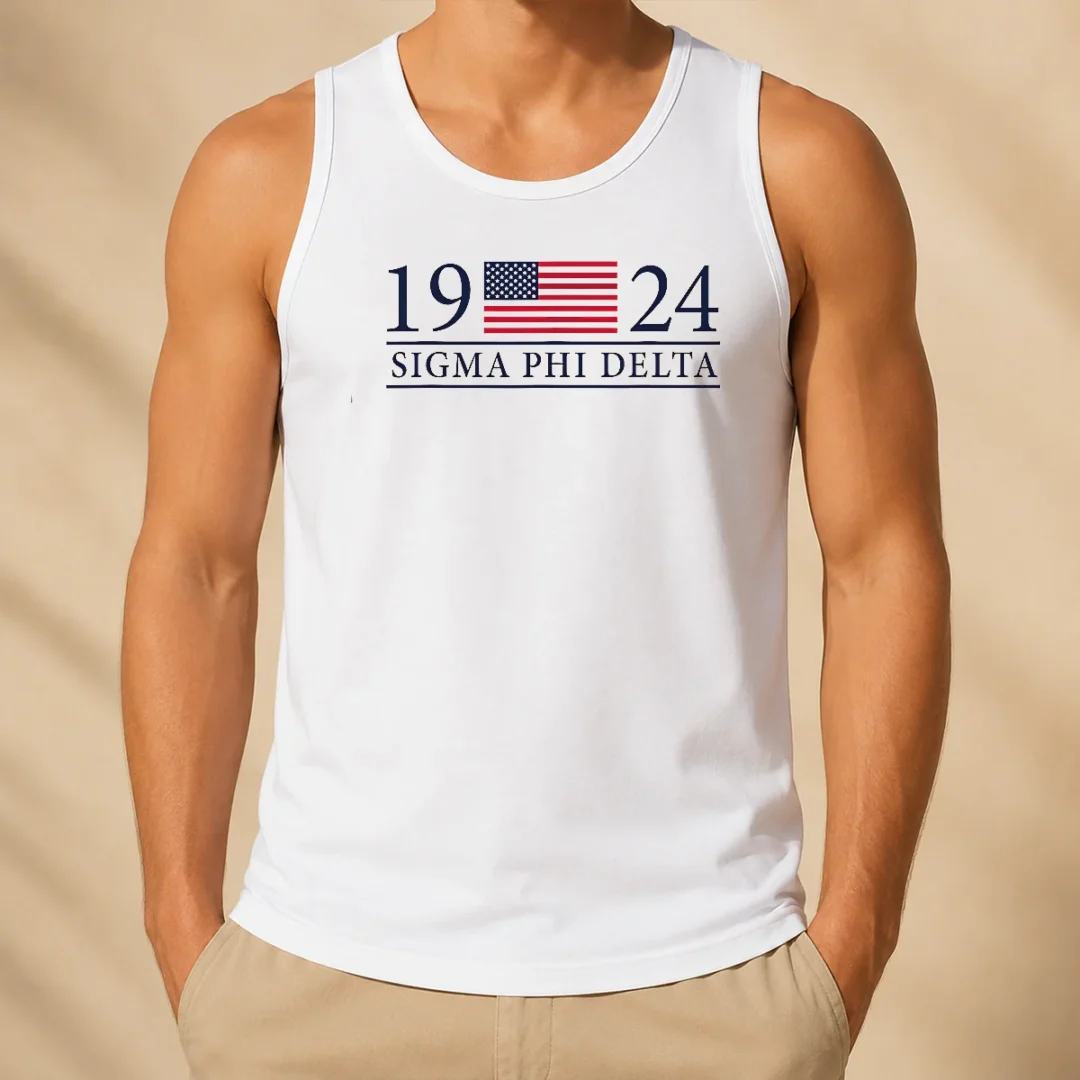 official-sigma-phi-delta-1924-american-flag-fraternity-tank-top Official Sigma Phi Delta 1924 American Flag Fraternity Tank Top