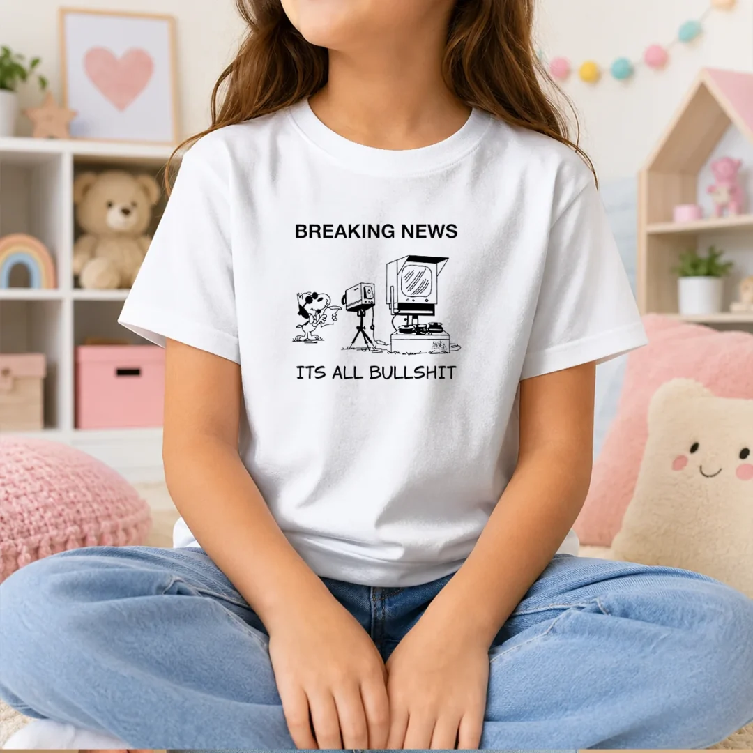 official-snoopy-at-news-camera-breaking-news-it-s-all-bullshit-kids-t-shirt Official Snoopy At News Camera Breaking News It'S All Bullshit Kids T Shirt featuring a graphic print on a comfortable short sleeve cotton tee