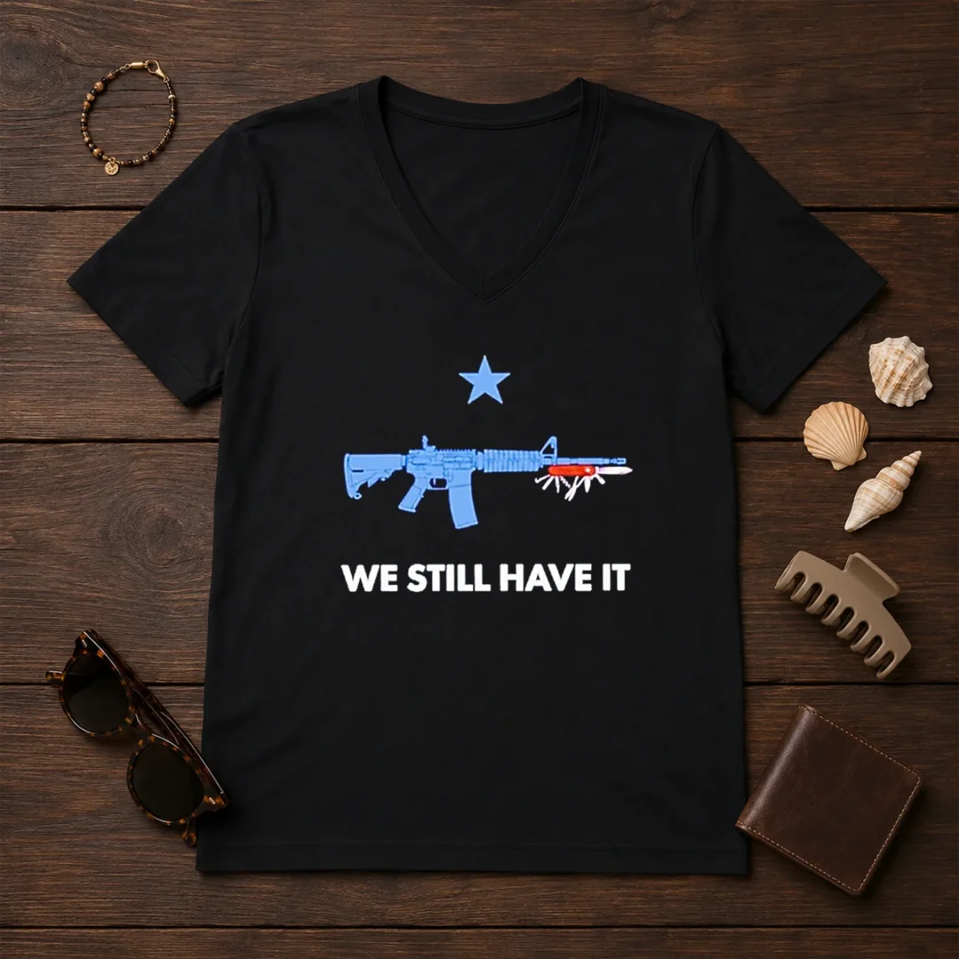 official-swiss-army-knife-we-still-have-it-v-neck-1 Official Swiss Army Knife We Still Have It V Neck Shirt in red, featuring a comfortable fitted cut and classic V neckline