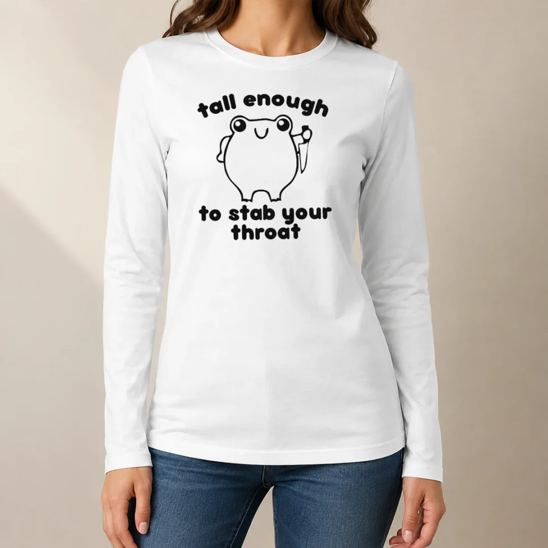 official-tall-enough-to-stab-your-throat-frog-long-sleeve-shirt Official Tall Enough To Stab Your Throat Frog long sleeve shirt in black with bold graphic print