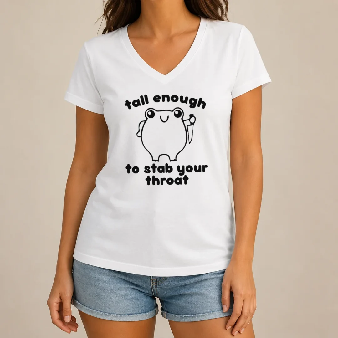 official-tall-enough-to-stab-your-throat-frog-v-neck-shirt Official Tall Enough To Stab Your Throat Frog V-Neck Shirt