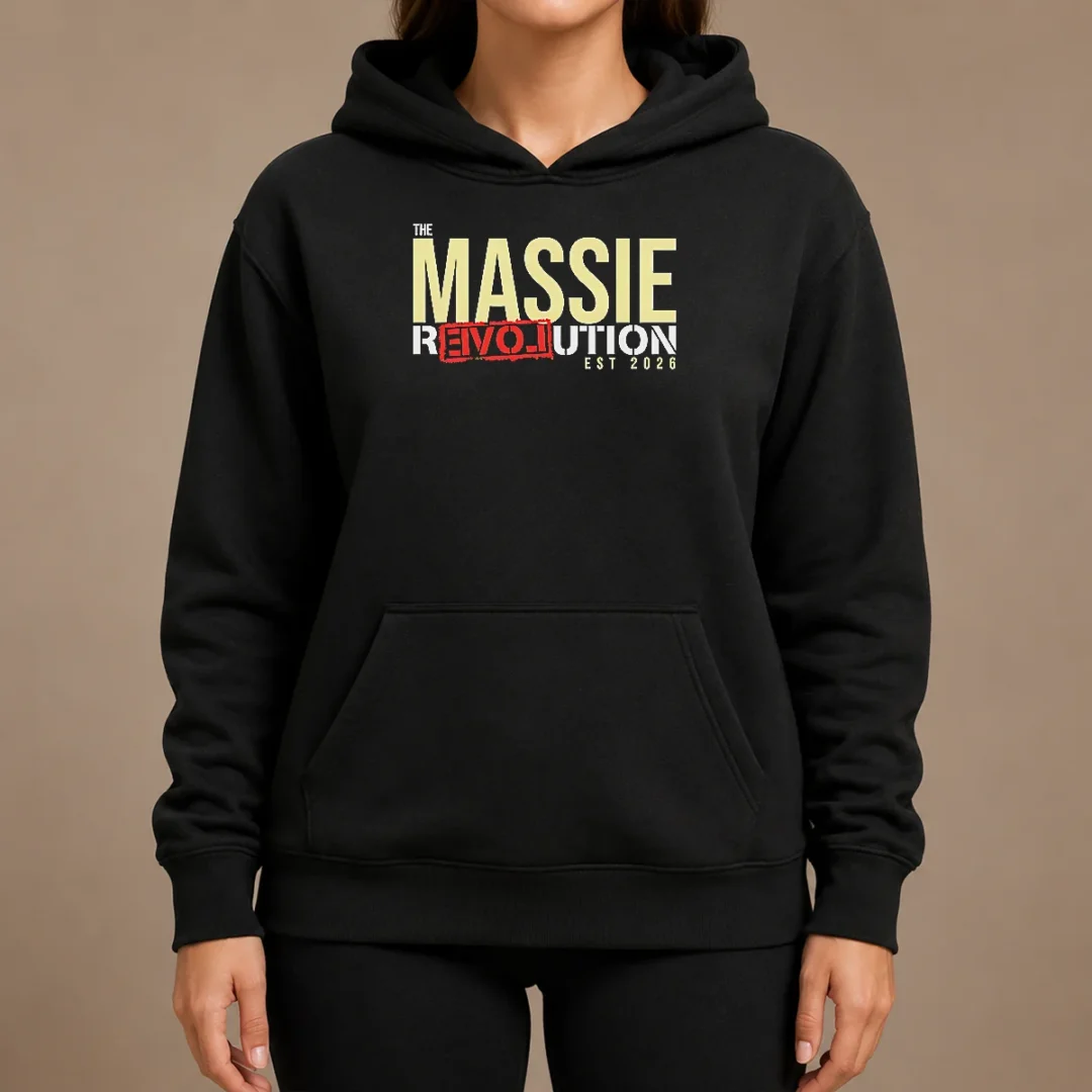 Official The Massie Revolution Est 2026 Political Movement Hoodie Official The Massie Revolution Est 2026 Political Movement hoodie in charcoal gray with front pocket and drawstring hood