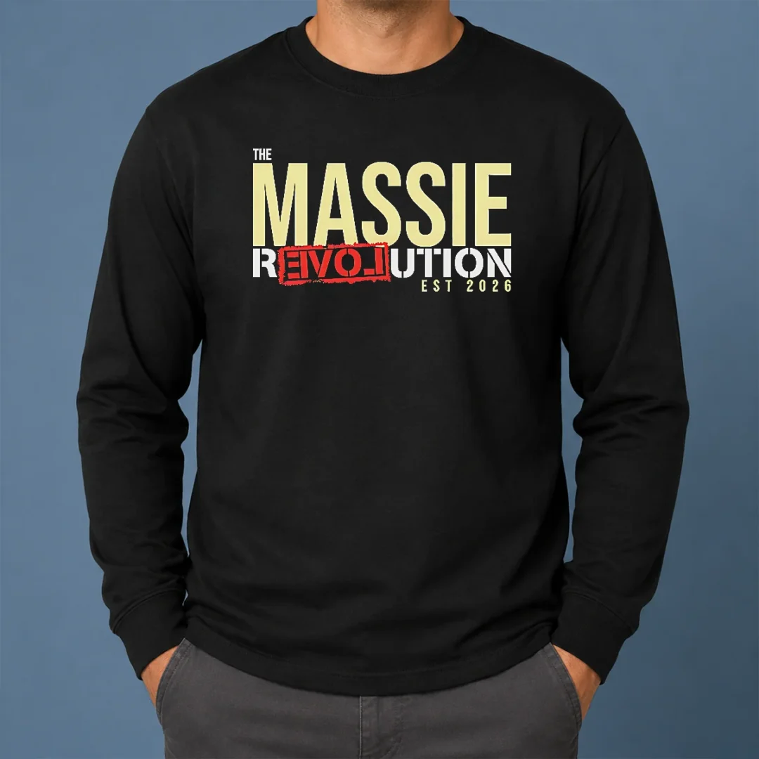 Official The Massie Revolution Est 2026 Political Movement Long Sleeve Shirt Official The Massie Revolution Est 2026 Political Movement long sleeve shirt in black with bold front print