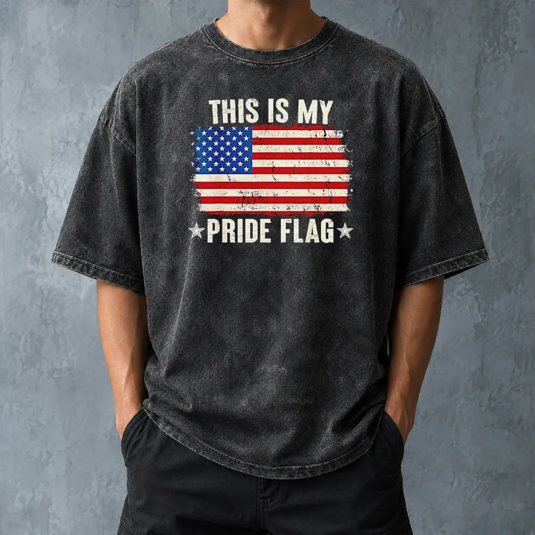 official-this-is-my-pride-flag-united-states-of-america-patriotic-national-flag-washed-t-shirt-washed-tshirt Official This Is My Pride Flag United States Of America Patriotic National Flag Washed T Shirt showing front view on soft washed cotton fabric