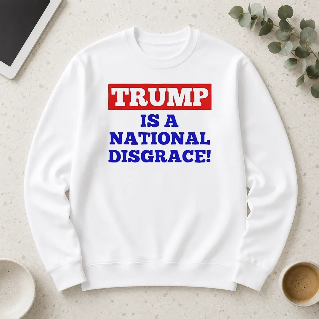 official-trump-is-a-national-disgrace-political-protest-long-sleeve-shirt Official Trump Is A National Disgrace Political Protest Long Sleeve Shirt in black with bold white text design