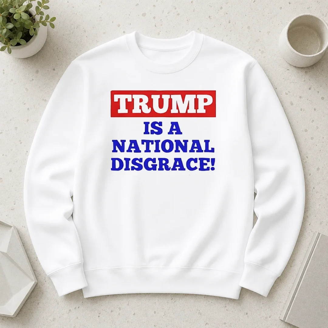 official-trump-is-a-national-disgrace-political-protest-sweater Official Trump Is A National Disgrace Political Protest Sweater in black, featuring bold white text on front