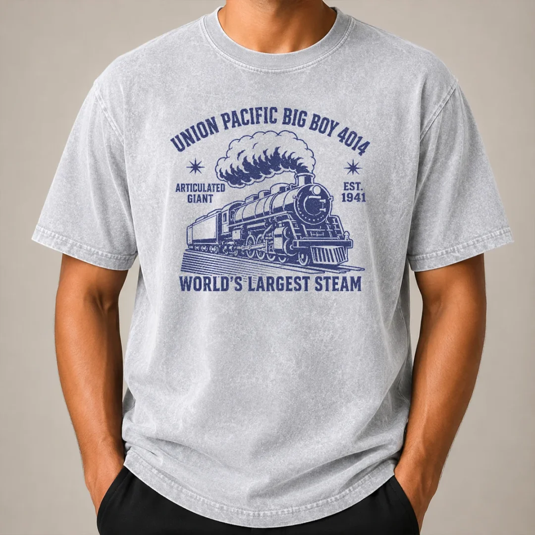 Official Union Pacific Big Boy 4014 Steam Train Washed T Shirt Official Union Pacific Big Boy 4014 Steam Train washed t shirt featuring vintage steam locomotive design on soft fabric