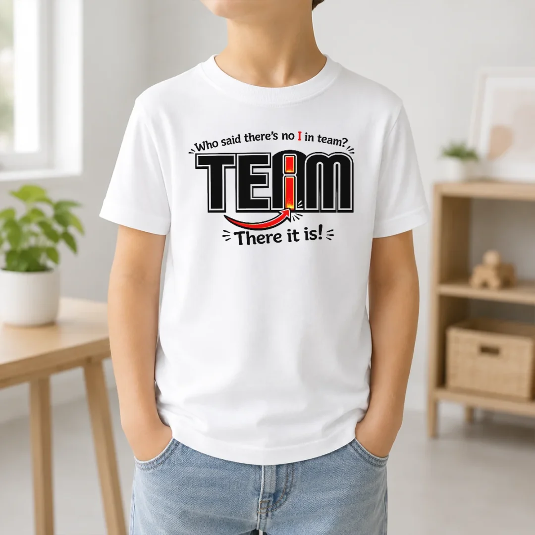 Official WHO Said There'S No I In Team Kids T Shirt Official WHO Said There'S No I In Team Kids T Shirt featuring bold white text on a black short-sleeve cotton tee