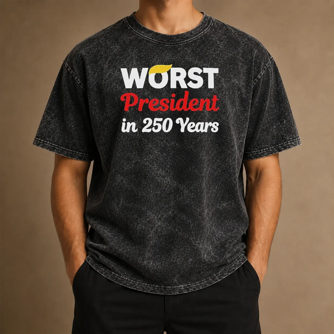 official-worst-president-in-250-years-washed-t-shirt Official Worst President In 250 Years Washed T Shirt in soft, faded fabric with classic crew neck