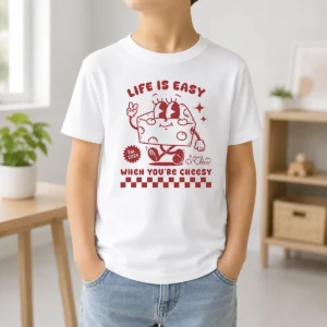Official Life Is Easy When You'Re Cheesy Retro Cheese Character Kids T-Shirt