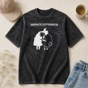 Official Embrace Differences Sheep Hug Hugging Inclusivity Washed T-Shirt