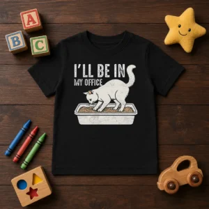 Good I Will Be In My Office Funny Cat Meme Litter Box Kids T-Shirt