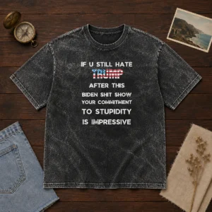 Pretty Trump And Biden Shit Show Political Washed T Shirt in soft washed cotton fabric