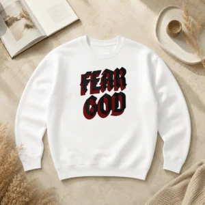 Top Fear God Script Print Faith Inspired Minimalist Religious Statement Sweater
