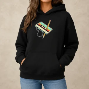 Pretty Retro Cassette Tape With Pencil 90s Nostalgia Hoodie