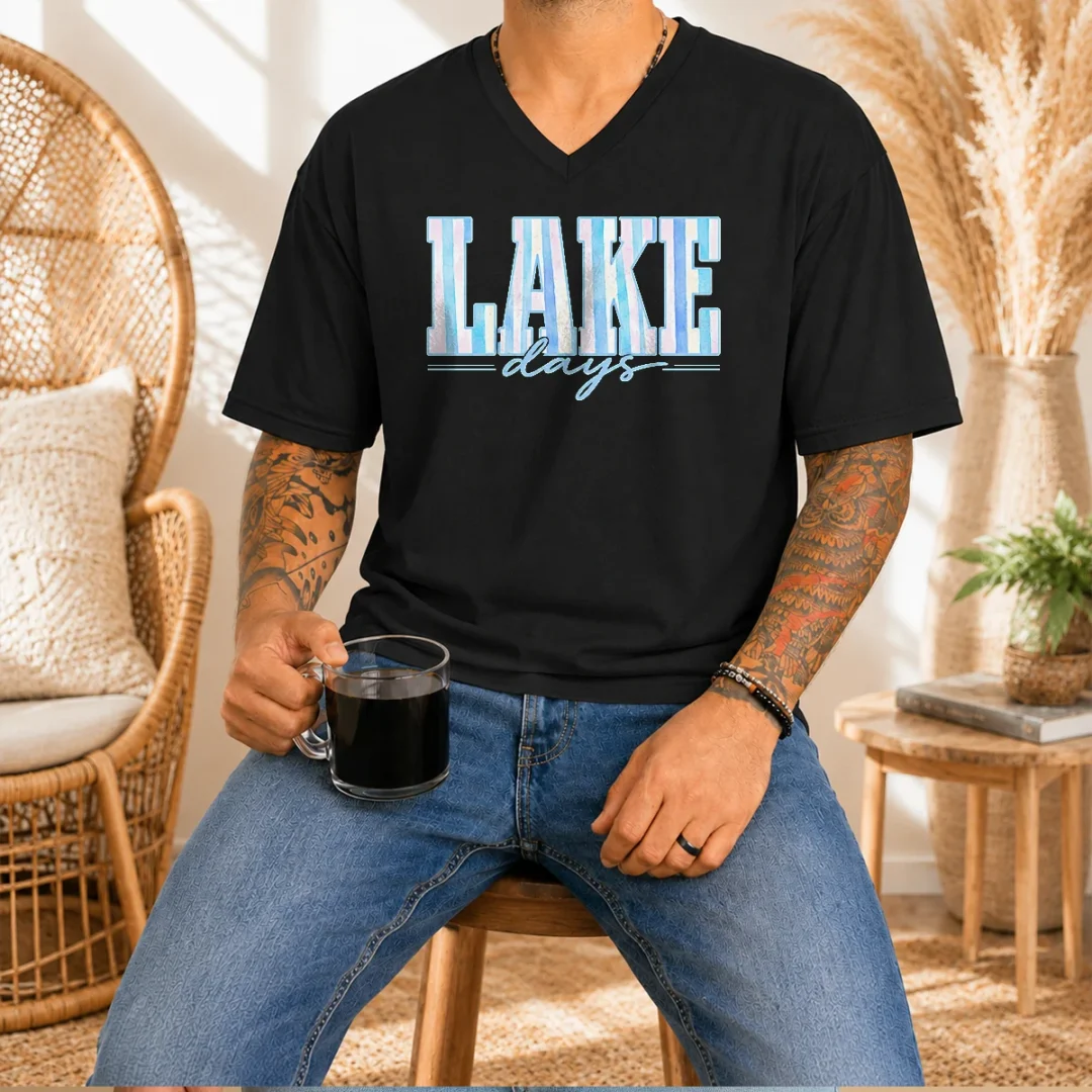 original-ake-days-striped-summer-preppy-cottage-coastal-v-neck-shirt Original Ake Days Striped Summer Preppy Cottage Coastal V-Neck Shirt