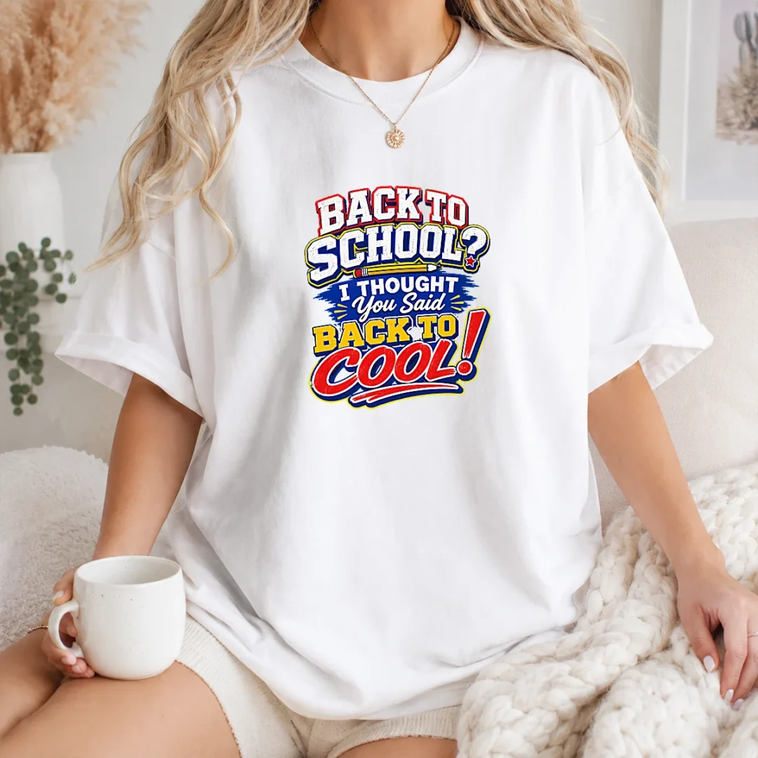 original-back-to-school-typography-with-cheeky-slogan-t-shirt Original Back To School Typography With Cheeky Slogan t shirt in classic fit, white color, front view