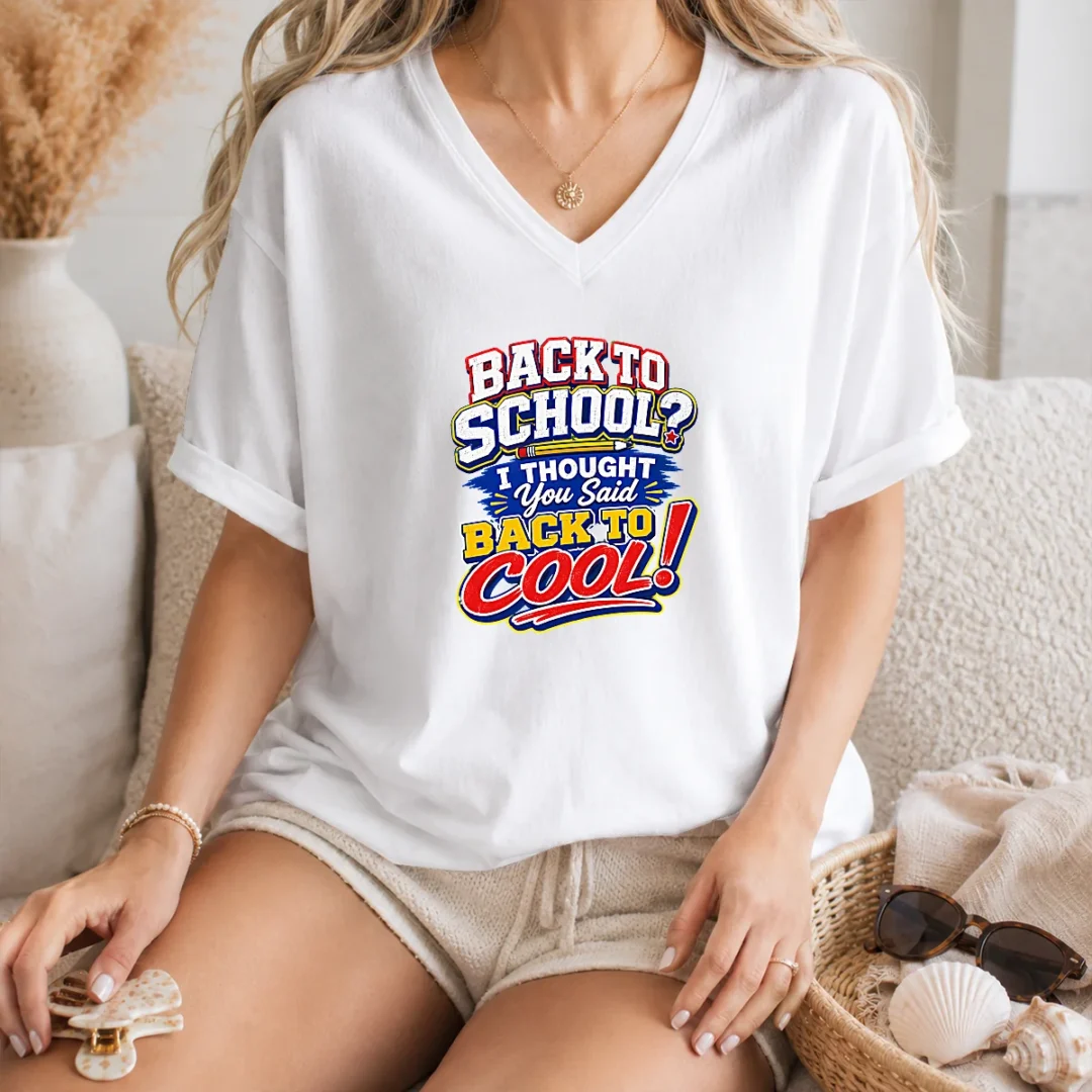 original-back-to-school-typography-with-cheeky-slogan-v-neck-shirt Original Back To School Typography With Cheeky Slogan V-Neck Shirt