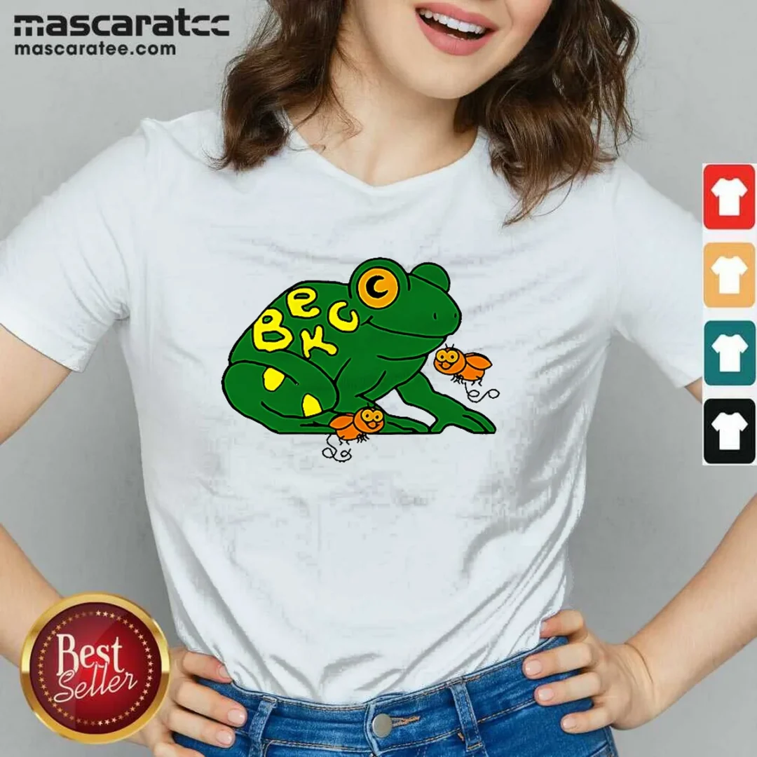 original-beck-frog-with-flies-alternative-rock-indie-music-v-neck-shirt Original Beck Frog With Flies Alternative Rock Indie Music V Neck Shirt showing front graphic and v neck collar