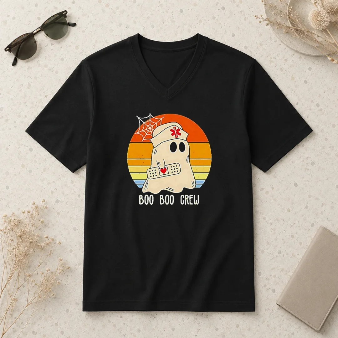 original-boo-boo-crew-retro-ghost-nurse-halloween-v-neck-shirt-2 Original Boo Boo Crew Retro Ghost Nurse Halloween V-Neck Shirt