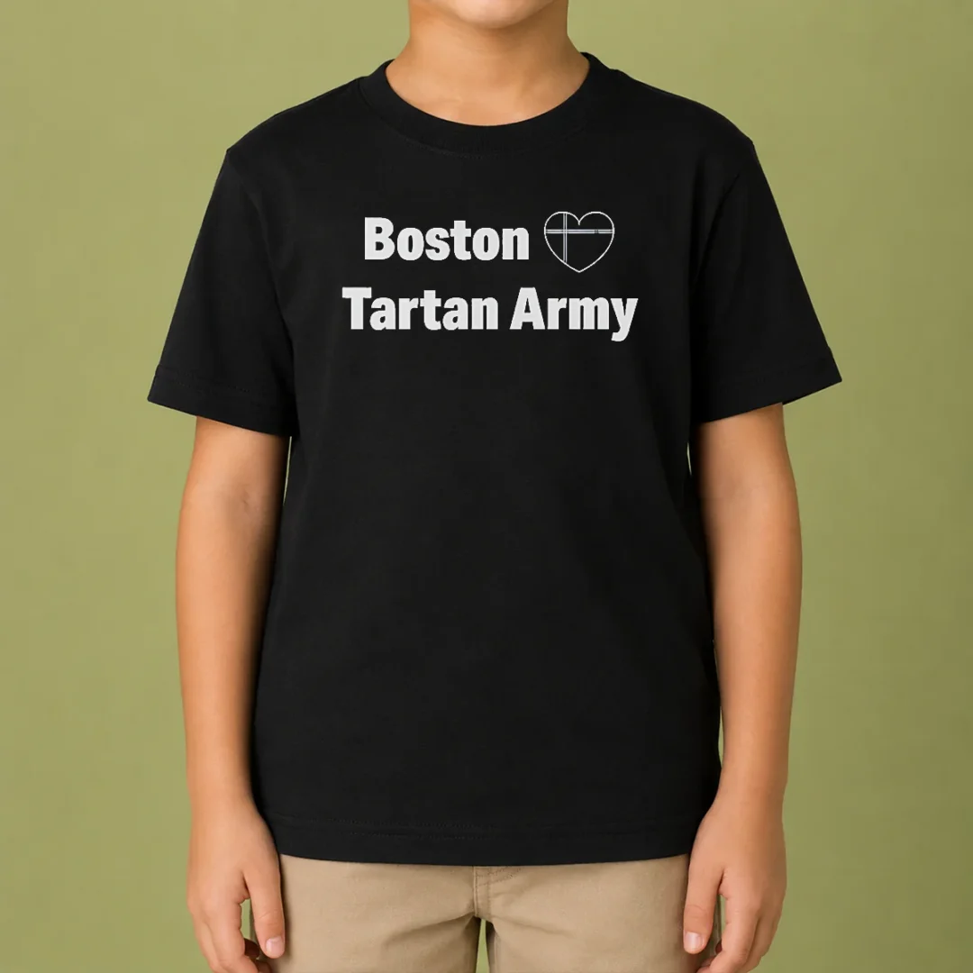 original-boston-tartan-army-i-love-scotland-soccer-national-team-supporters-kids-t-shirt Original Boston Tartan Army I Love Scotland Soccer National Team Supporters Kids T Shirt in blue with bold text and tartan design