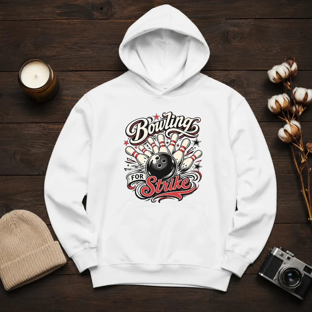 original-bowling-for-strike-tattoo-hoodie Original Bowling For Strike Tattoo Hoodie in black, featuring a bold bowling tattoo graphic on the front
