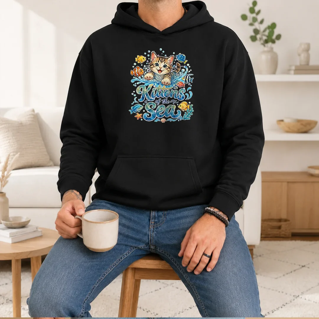 original-cute-kittens-of-the-sea-watercolor-line-art-hoodie Original Cute Kittens Of The Sea Watercolor Line Art Hoodie in soft cotton blend with front pocket and adjustable hood