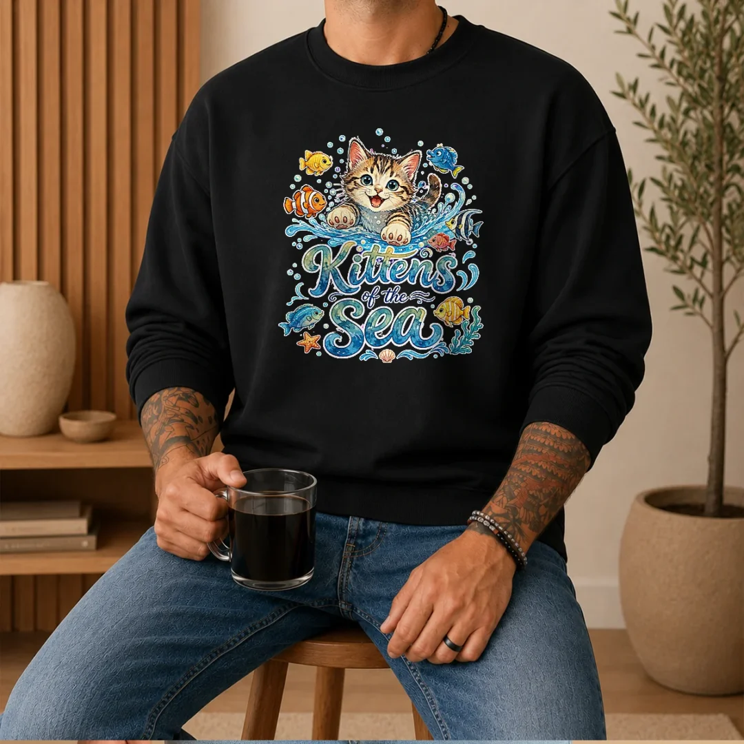 original-cute-kittens-of-the-sea-watercolor-line-art-sweater Original Cute Kittens Of The Sea Watercolor Line Art Sweater