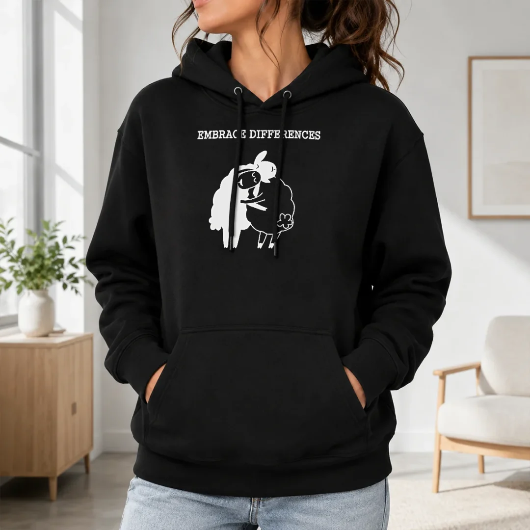 Original Embrace Differences Sheep Hug Hugging Inclusivity Hoodie Original Embrace Differences Sheep Hug Hugging Inclusivity Hoodie