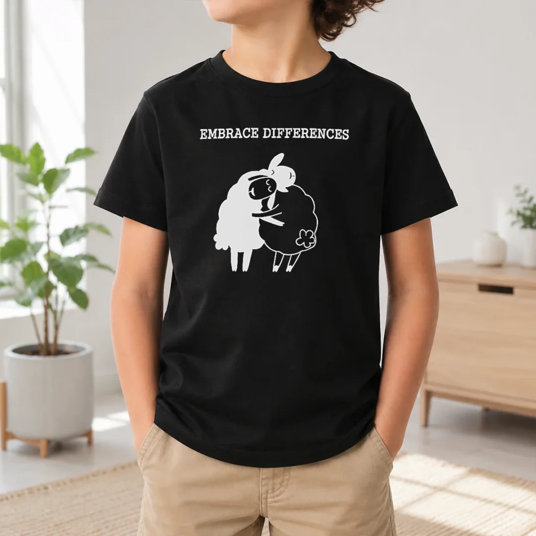 Original Embrace Differences Sheep Hug Hugging Inclusivity Kids T Shirt Original Embrace Differences Sheep Hug Hugging Inclusivity Kids T-Shirt