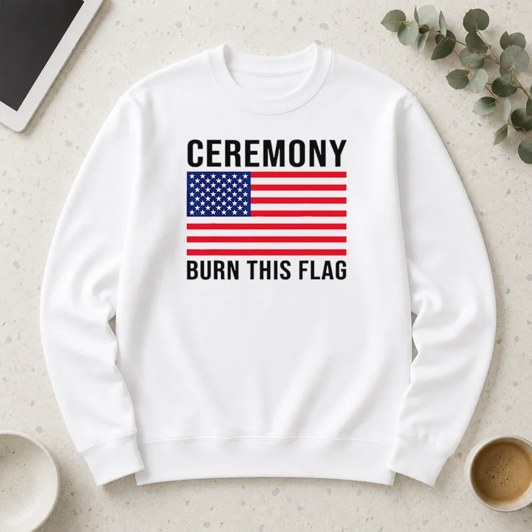 original-funny-ceremony-burn-this-flag-united-states-of-america-patriotic-protest-long-sleeve-shirt Original Funny Ceremony Burn This Flag United States Of America Patriotic Protest long sleeve shirt in black, front view