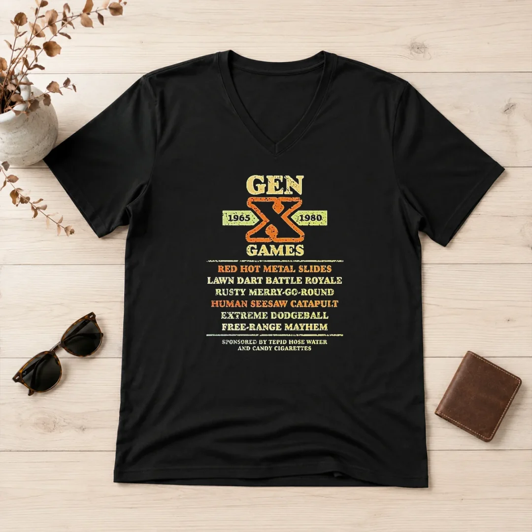 original-gen-x-games-1965-1980-red-hot-metal-slides-v-neck-shirt Original Gen X Games 1965 1980 Red Hot Metal Slides V Neck Shirt in red with vintage graphic print