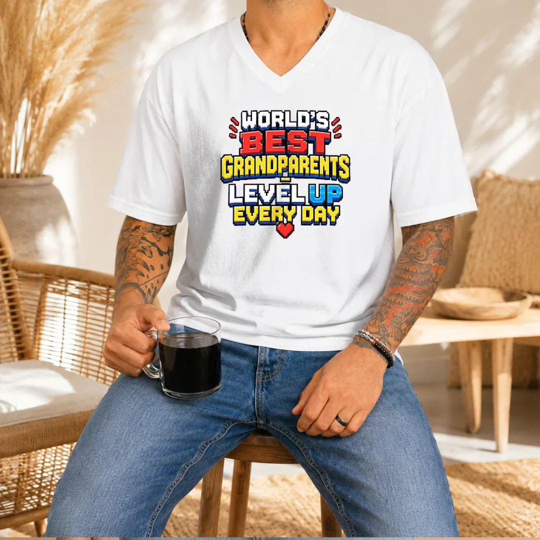 original-grandparents-day-worlds-best-pixel-v-neck-shirt Original Grandparents Day Worlds Best Pixel V-Neck Shirt