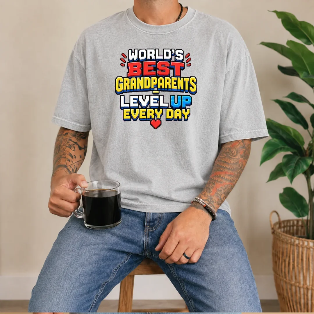 original-grandparents-day-worlds-best-pixel-washed-t-shirt Original Grandparents Day Worlds Best Pixel Washed T-Shirt