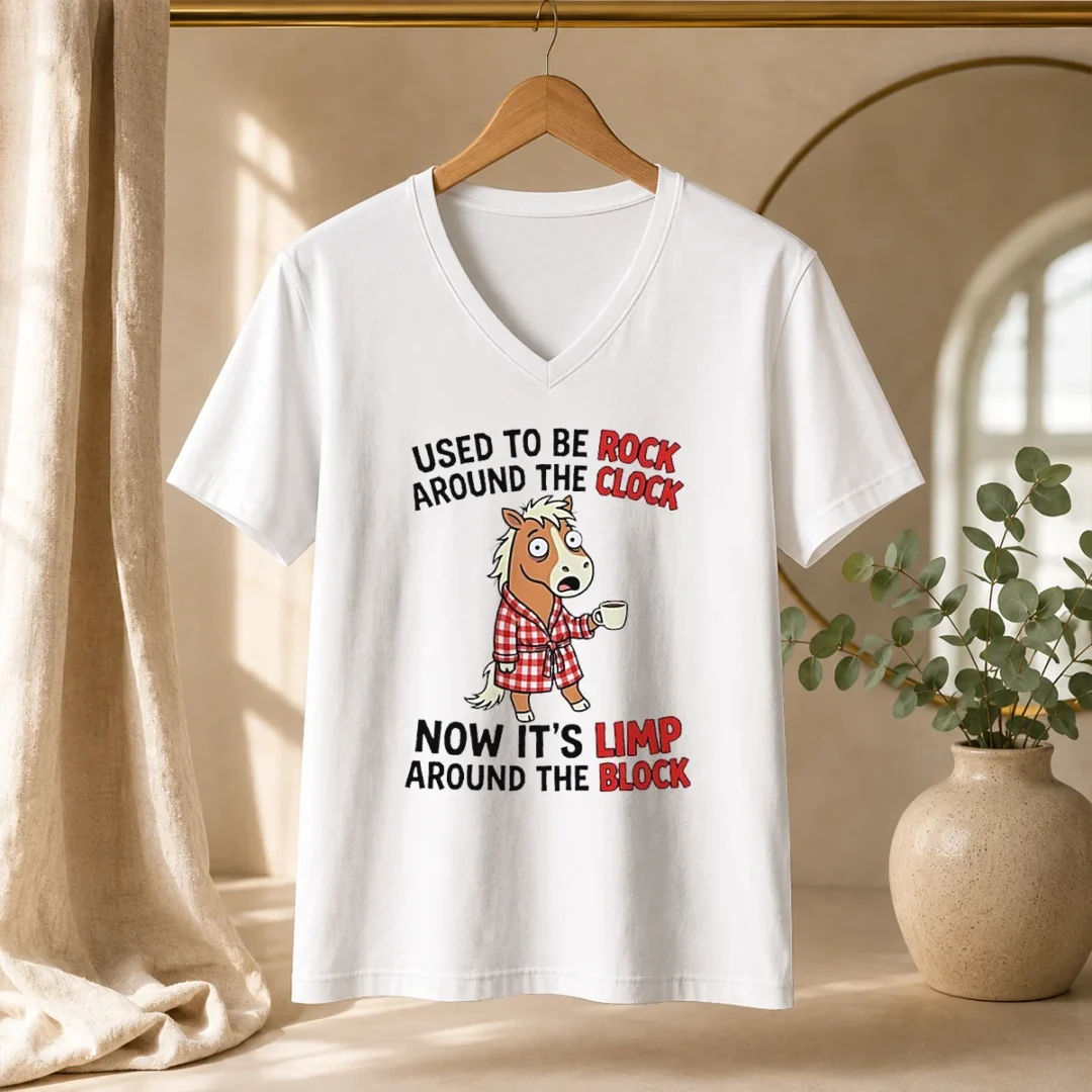 original-horse-used-to-be-rock-around-the-clock-now-it-s-limp-around-the-block-v-neck-shirt Original Horse Used To Be Rock Around The Clock Now It'S Limp Around The Block V-Neck Shirt