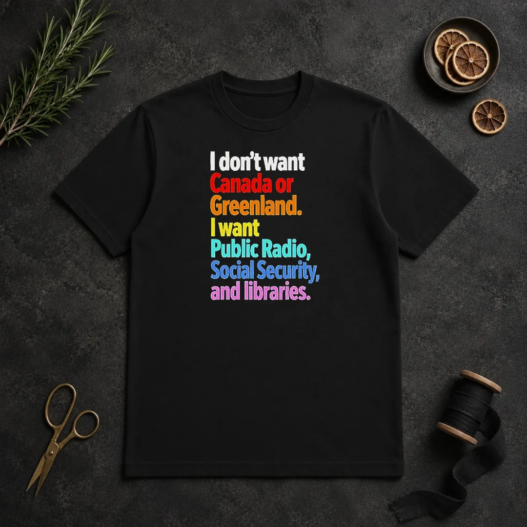 Original I Don'T Want Canada Or Greenland I Want Public Radio Social Security And Libraries t shirt Original I Don'T Want Canada Or Greenland I Want Public Radio Social Security And Libraries