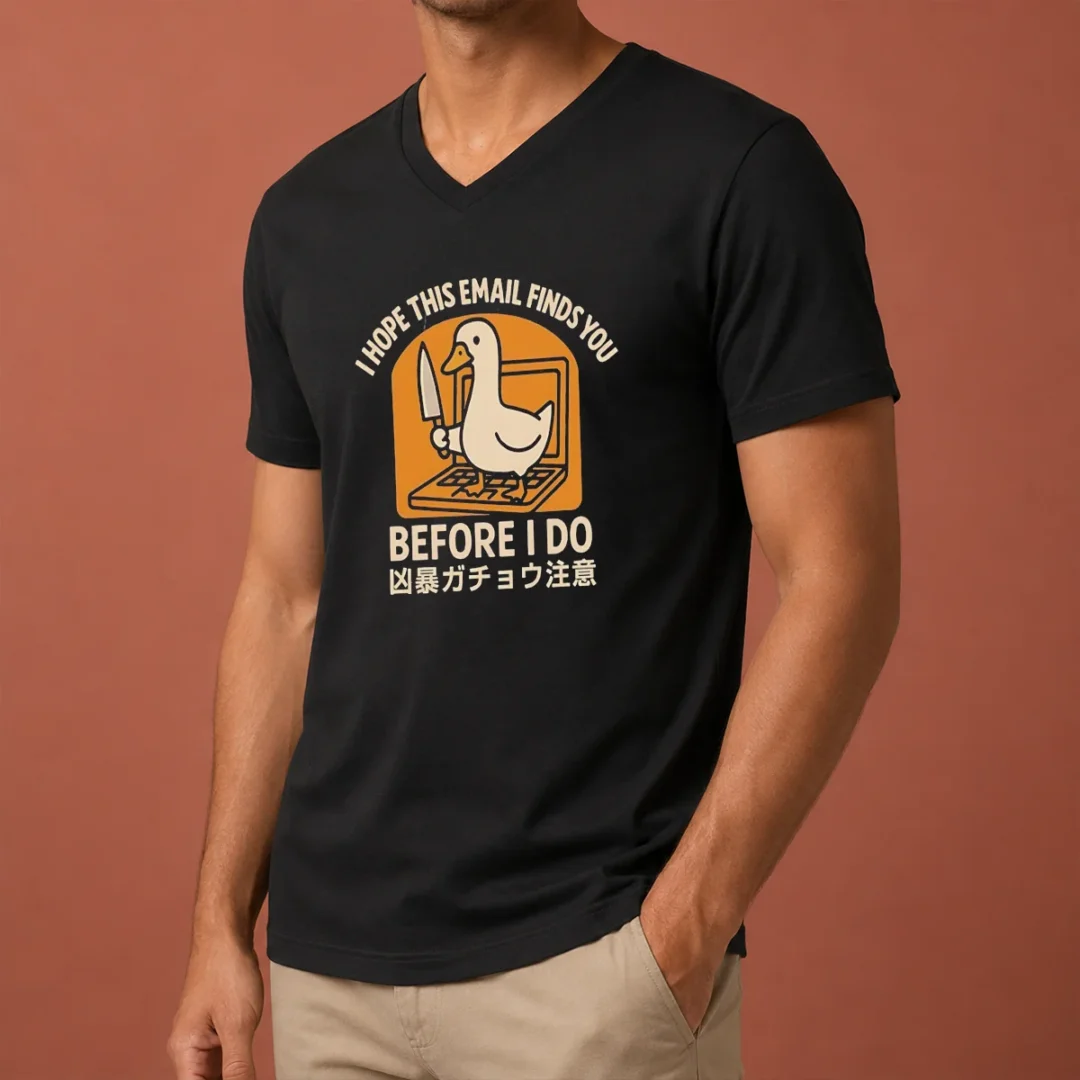 original-i-hope-this-email-finds-you-before-i-do-duck-v-neck-shirt Original I Hope This Email Finds You Before I Do Duck V Neck Shirt in charcoal gray, featuring a casual fit and soft fabric