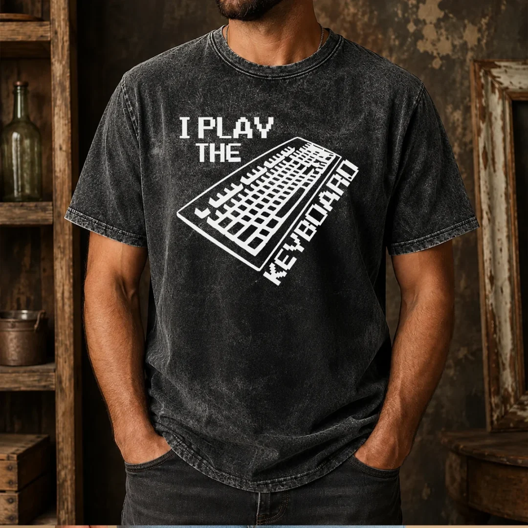 original-i-play-the-keyboard-pixel-art-gamer-computer-washed-t-shirt Original I Play The Keyboard Pixel Art Gamer Computer washed t shirt in soft, faded fabric with pixel art graphic