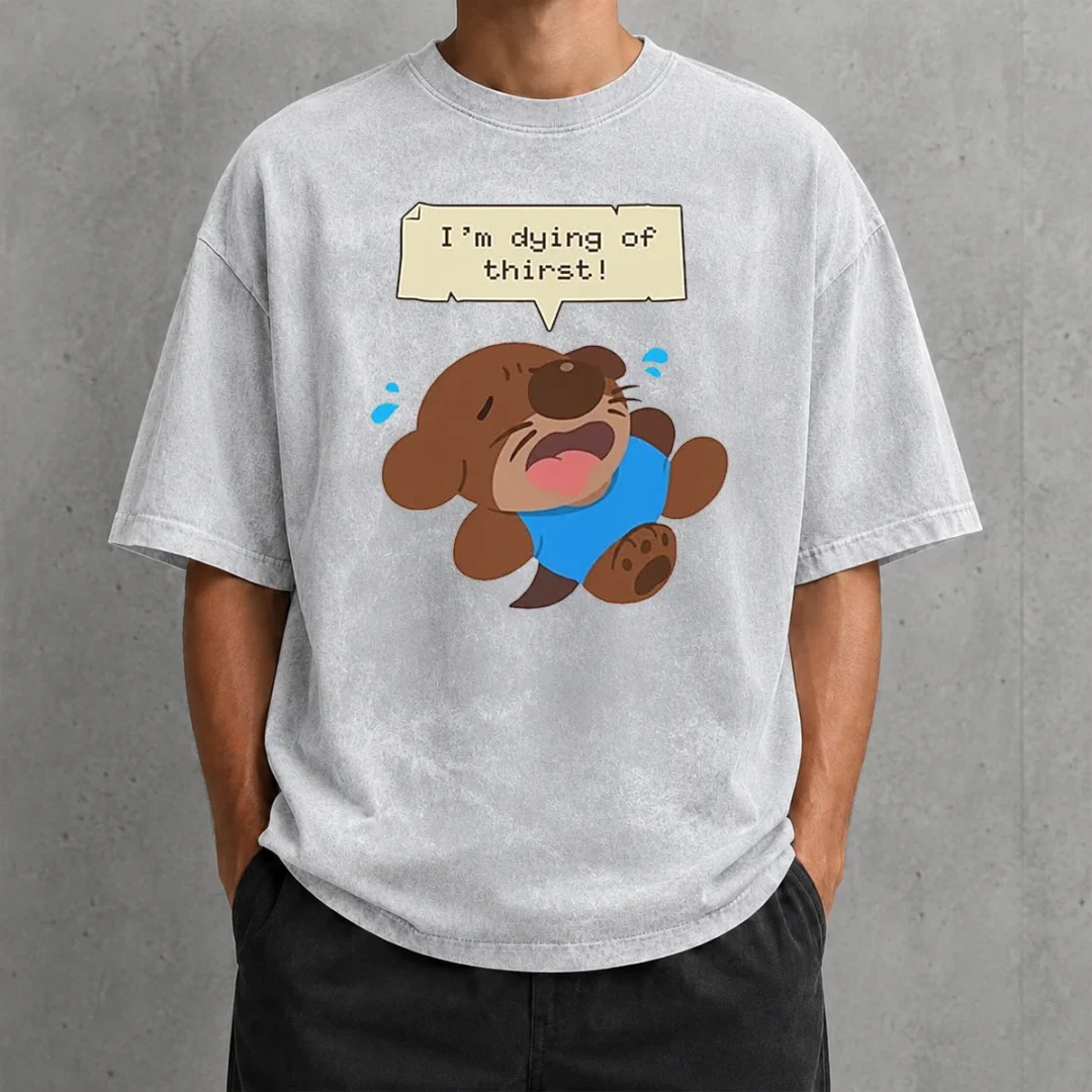 original-im-dying-of-thirst-otter-thirsty-funny-animal-washed-t-shirt Original Im Dying Of Thirst Otter Thirsty Funny Animal printed on a soft washed t shirt in light gray color
