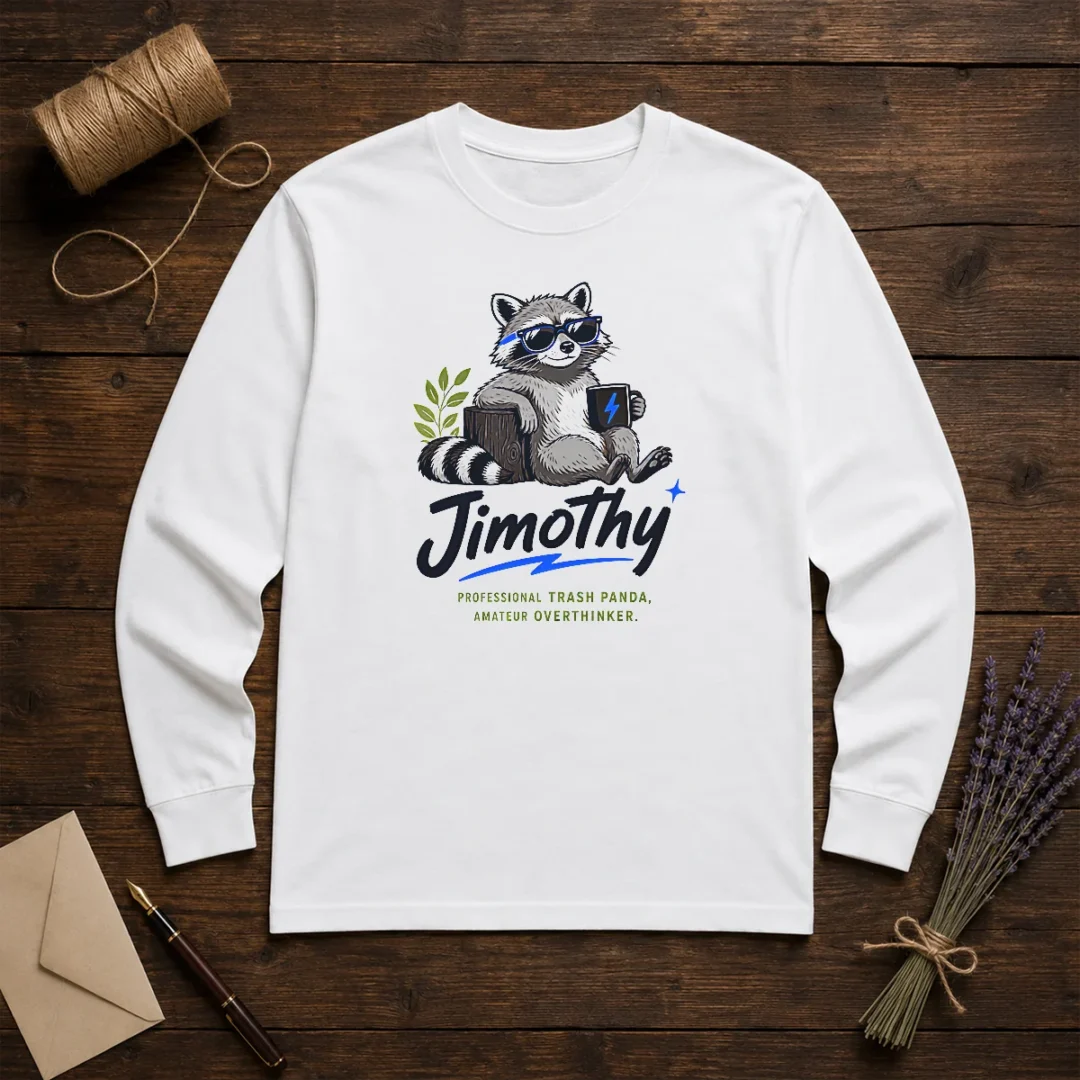 original-jimothy-the-trash-panda-funny-racoon-meme-long-sleeve-shirt Original Jimothy The Trash Panda Funny Racoon Meme Long Sleeve Shirt in black with graphic print