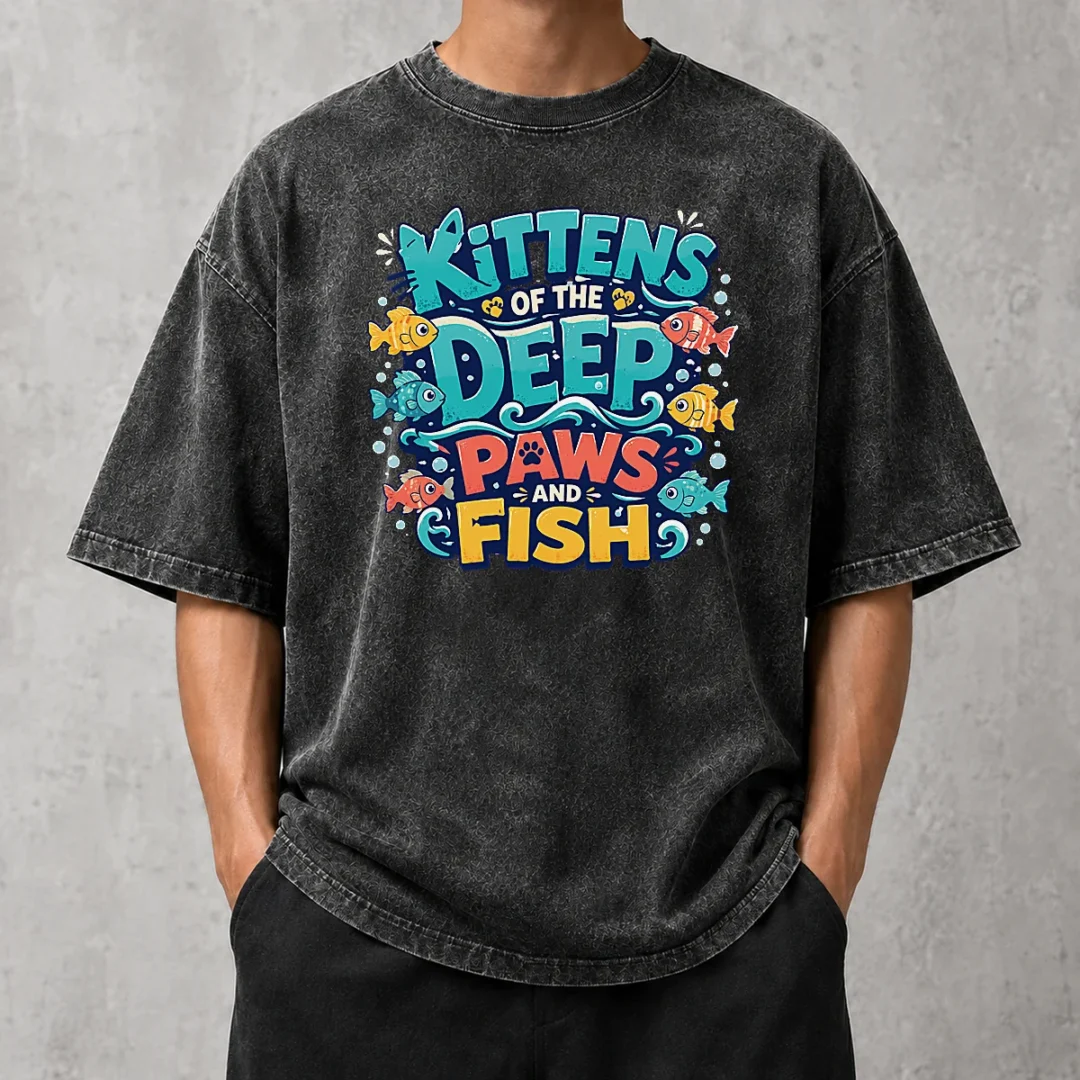 original-kittens-of-the-deep-paws-and-fish-typography-washed-t-shirt Original Kittens Of The Deep Paws And Fish Typography Washed T-Shirt