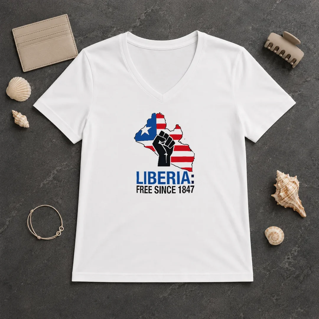 Original Liberia Free Since 1847 V Neck Shirt Original Liberia Free Since 1847 V-Neck Shirt