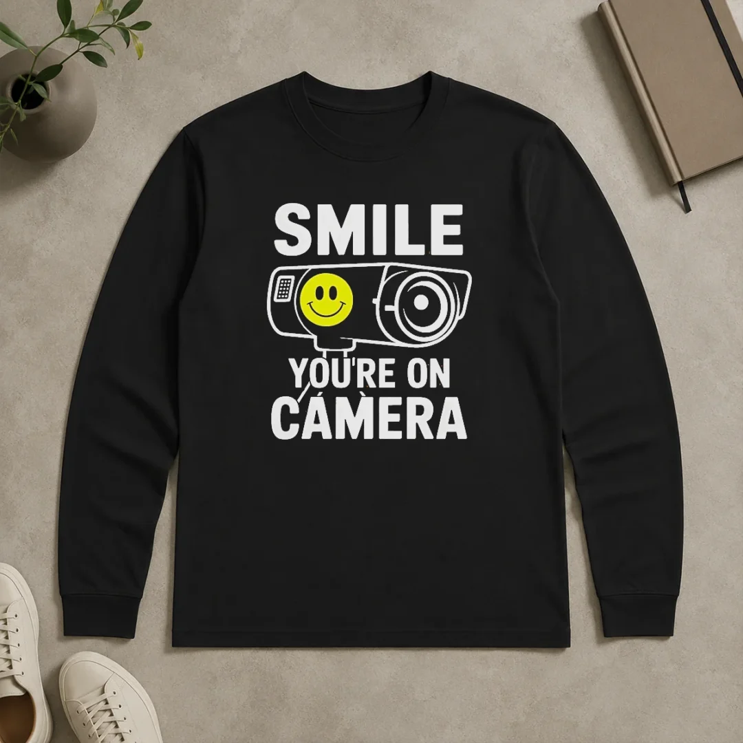 Original Nice Smile You'Re On Camera Security Camera With Smiley Face Long Sleeve Shirt Original Nice Smile You'Re On Camera Security Camera With Smiley Face Long Sleeve Shirt