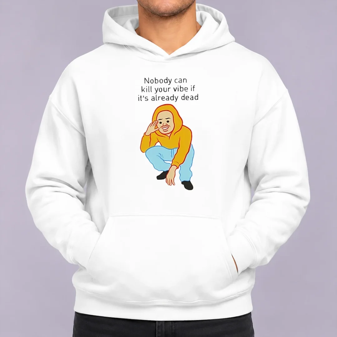 original-nobody-can-kill-your-vibe-if-it-s-already-dead-cartoon-man-hoodie Original Nobody Can Kill Your Vibe If It'S Already Dead Cartoon Man Hoodie in black, front view with vibrant graphic print