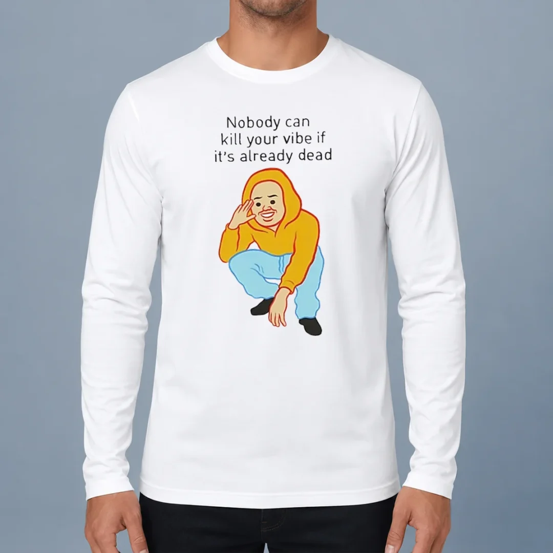 original-nobody-can-kill-your-vibe-if-it-s-already-dead-cartoon-man-long-sleeve-shirt Original Nobody Can Kill Your Vibe If It'S Already Dead Cartoon Man long sleeve shirt in black with bold graphic print