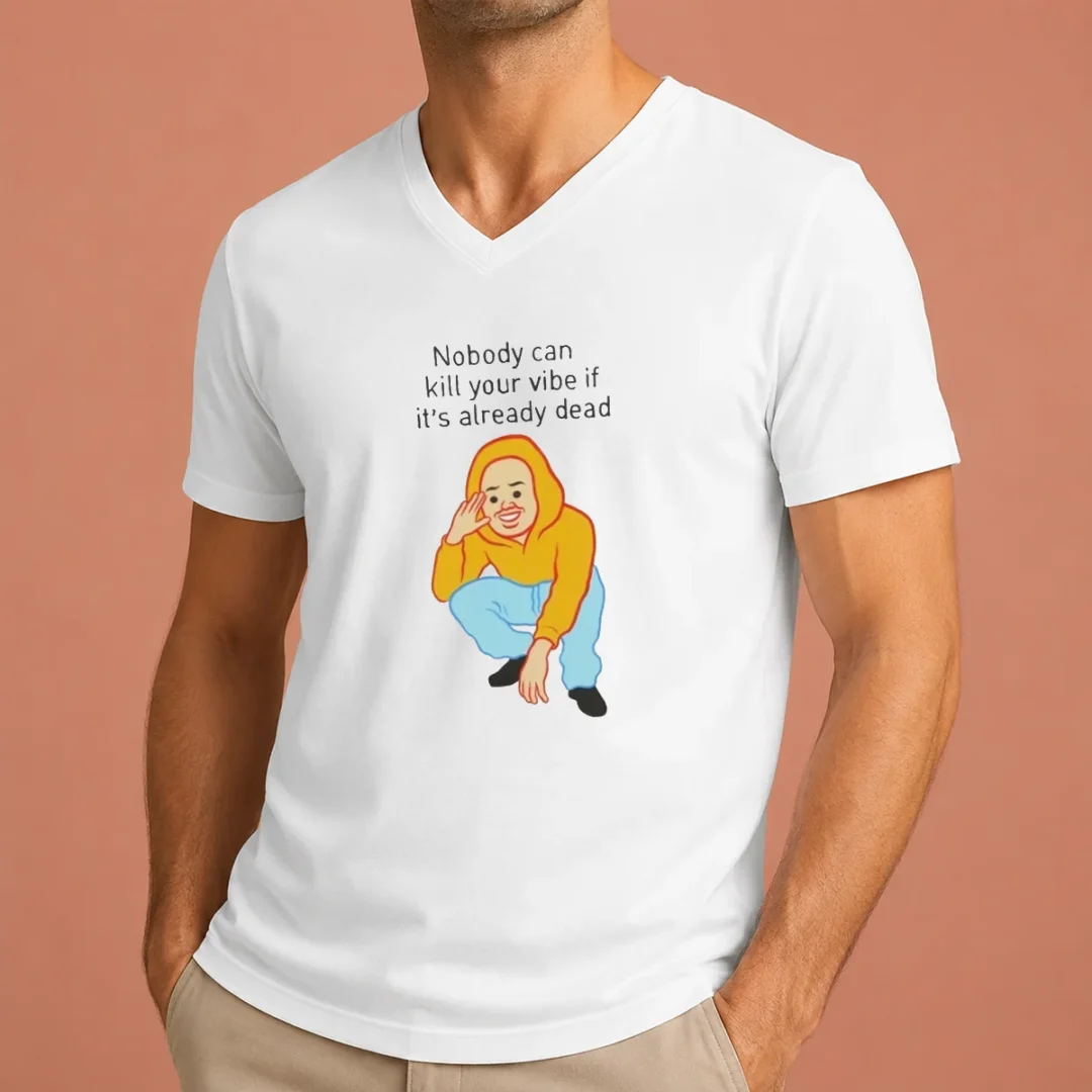 original-nobody-can-kill-your-vibe-if-it-s-already-dead-cartoon-man-v-neck-shirt Original Nobody Can Kill Your Vibe If It'S Already Dead Cartoon Man V-Neck Shirt